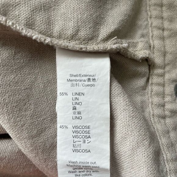 Gap Linen Biker Jacket Womens Large Khaki Tan Beige Full Zip Taupe Lightweight - Picture 10 of 10